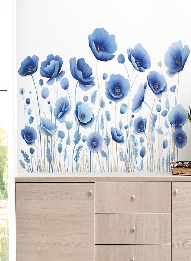 Sticker Studio ملصقات جدارية من الفينيل PVC بتصميم زهور زرقاء من Sticker Studio، ملصقات جدارية لتزيين المنزل - مثالية لغرفة المعيشة، غرفة النوم، الردهة، غرفة الأطفال، غرفة اللعب (المقاس - 58 سم × 38 سم) - Image 4